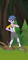 Size: 205x432 | Tagged: safe, screencap, micro chips, equestria girls, g4, my little pony equestria girls: legend of everfree, camp everfree outfits, clothes, converse, glasses, looking down, male, roots, shocked, shoes, shorts, sneakers, socks, solo