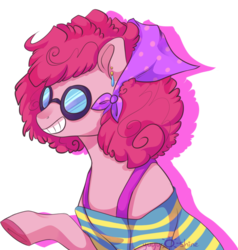 Size: 950x1000 | Tagged: safe, artist:yuyusunshine, pinkie pie, earth pony, pony, g4, bandana, clothes, ear piercing, earring, female, funky, glasses, jewelry, piercing, shirt, simple background, smiling, solo, sunglasses, transparent background