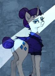Size: 658x918 | Tagged: safe, artist:dumddeer, rarity, pony, unicorn, g4, the cutie re-mark, alternate timeline, butt, curved horn, female, horn, night maid rarity, nightmare takeover timeline, plot, solo