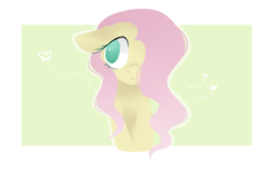 Size: 1488x903 | Tagged: safe, artist:appleychu, fluttershy, g4, bust, female, floppy ears, hair over one eye, looking away, no pupils, portrait, solo