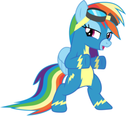 Size: 3272x3001 | Tagged: safe, artist:cloudy glow, rainbow dash, pegasus, pony, g4, newbie dash, .ai available, clothes, female, goggles, high res, mare, open mouth, rearing, simple background, solo, transparent background, uniform, vector, wonderbolts uniform