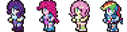 Size: 288x72 | Tagged: safe, fluttershy, pinkie pie, rainbow dash, rarity, equestria girls, g4, animated, female, final fantasy, final fantasy record keeper, gif, pixel art, simple background, sprite, transparent background
