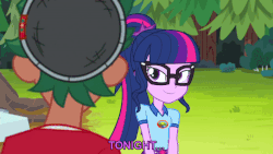 Size: 800x450 | Tagged: safe, edit, edited screencap, screencap, sci-twi, timber spruce, twilight sparkle, equestria girls, g4, my little pony equestria girls: legend of everfree, animated, aqua teen hunger force, bedroom eyes, caption, female, gif, hand banana, male, out of context, shipping, straight, text edit, timbertwi, tonight you