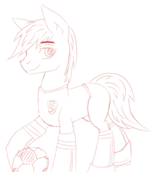 Size: 802x897 | Tagged: safe, artist:redsketch, oc, oc only, football, monochrome, simple background, solo, white background