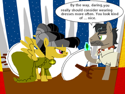 Size: 1020x763 | Tagged: safe, artist:mlpfan1993, daring do, doctor caballeron, earth pony, pegasus, pony, g4, 1000 hours in ms paint, alternate hairstyle, clothes, dress, female, male, mare, ms paint, stallion, unamused
