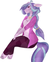 Size: 3417x4306 | Tagged: safe, artist:sarah-loves-christmas, oc, oc only, oc:succulent scent, crystal pony, anthro, unguligrade anthro, anthro oc, clothes, female, high res, jewelry, mare, simple background, solo, transparent background