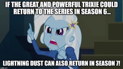 Size: 896x500 | Tagged: safe, edit, edited screencap, screencap, lightning dust, trixie, equestria girls, g4, my little pony equestria girls: rainbow rocks, hilarious in hindsight, image macro, meme, trixie yells at everything, trixie's eqg demands