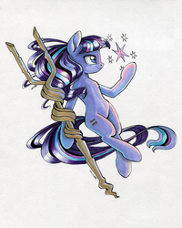 Size: 700x874 | Tagged: safe, artist:maytee, starlight glimmer, pony, unicorn, g4, cutie mark, equal cutie mark, female, mare, markers, s5 starlight, simple background, smiling, solo, staff, staff of sameness, traditional art, white background