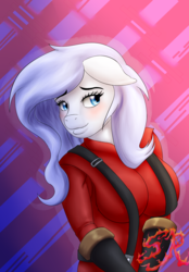 Size: 1500x2160 | Tagged: safe, artist:swiftriff, oc, oc only, oc:lucky duck, anthro, adorasexy, blushing, cute, female, pyro (tf2), sexy, solo, team fortress 2