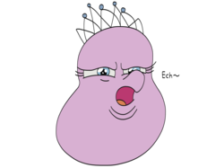 Size: 2732x2048 | Tagged: safe, artist:broozerpunch, diamond tiara, g4, arin hanson face, biting pear of salamanca, dialogue, ech, female, food, high res, meme, open mouth, pear, simple background, solo, transparent background, wat