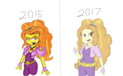 Size: 3802x2373 | Tagged: safe, artist:mildockart, adagio dazzle, equestria girls, g4, rainbow rocks, breasts, cleavage, clothes, duality, female, fingerless gloves, gloves, high res, jewelry, open mouth, pendant, simple background, smiling, solo, then and now, white background