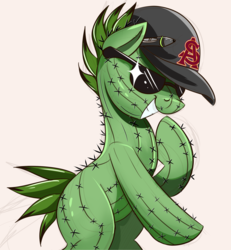 Size: 2250x2439 | Tagged: safe, artist:ncmares, oc, oc only, original species, plant pony, cactus, grin, hat, high res, male, ponysona, simple background, smiling, solo, stallion, sunglasses
