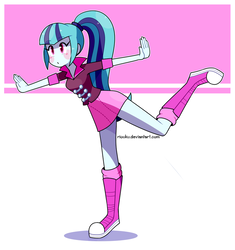 Size: 800x852 | Tagged: safe, artist:riouku, sonata dusk, equestria girls, g4, my little pony equestria girls: rainbow rocks, balancing, blushing, boots, clothes, cute, female, legs, ponytail, raised leg, simple background, skirt, socks, solo, sonatabetes, standing, standing on one leg, thighs