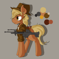 Size: 1280x1280 | Tagged: safe, artist:beardie, oc, oc only, earth pony, pony, clothes, gun, hat, jacket, weapon