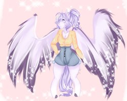 Size: 999x799 | Tagged: safe, artist:sarah-loves-christmas, oc, oc only, oc:astral night, pegasus, anthro, anthro oc, clothes, female, mare, shirt, shorts, simple background, solo