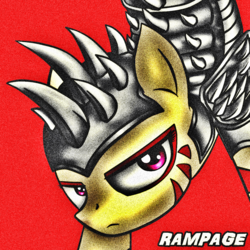 Size: 1344x1344 | Tagged: safe, artist:quanxaro, oc, oc only, oc:rampage, earth pony, pony, fallout equestria, fallout equestria: project horizons, armor, female, solo, spikes