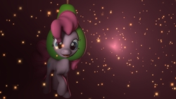 Size: 1920x1080 | Tagged: safe, artist:dirtyker, pinkie pie, earth pony, pony, g4, 3d, female, pear hat, raised hoof, solo, stars, tongue out, wallpaper