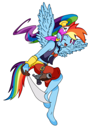 Size: 942x1350 | Tagged: dead source, safe, artist:linedraweer, rainbow dash, genie, anthro, unguligrade anthro, g4, belly button, diagram, female, fusion, gun, long hair, midriff, pirate, scimitar, shantae, shantae (character), shantae and the pirates curse, simple background, solo, sword, transparent background, weapon, wings