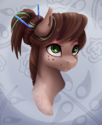 Size: 1024x1248 | Tagged: safe, artist:csox, oc, oc only, oc:cocoa dot, bat pony, pony, cute little fangs, fangs, female, freckles, mare, solo