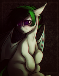 Size: 1768x2261 | Tagged: safe, artist:xsissa, oc, oc only, oc:night wing, bat pony, pony, abstract background, female, mare, solo
