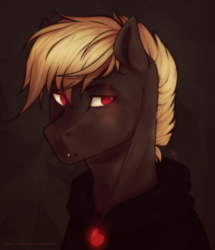 Size: 1856x2154 | Tagged: safe, artist:xsissa, oc, oc only, bat pony, pony, abstract background, bust, clothes, fangs, male, portrait, solo, stallion