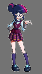 Size: 630x1100 | Tagged: safe, artist:rvceric, sci-twi, twilight sparkle, equestria girls, g4, my little pony equestria girls: friendship games, clothes, crystal prep academy uniform, female, glasses, hair bun, human coloration, school uniform, skirt, smiling, solo, standing
