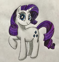 Size: 2336x2459 | Tagged: safe, artist:bozzerkazooers, rarity, pony, unicorn, g4, female, high res, looking at you, mare, raised hoof, smiling, solo, traditional art