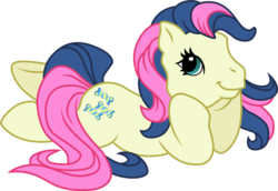 Size: 2001x1380 | Tagged: safe, artist:cloudy glow, bon bon, sweetie drops, earth pony, pony, g3, g4, female, g4 to g3, generation leap, looking at you, prone, simple background, smiling, solo, transparent background, vector