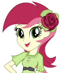 Size: 4250x5130 | Tagged: safe, artist:lifes-remedy, roseluck, equestria girls, g4, absurd resolution, clothes, female, flower, flower in hair, looking at you, open mouth, rose, simple background, solo, transparent background, vector