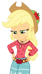 Size: 4920x8640 | Tagged: safe, artist:lifes-remedy, applejack, equestria girls, g4, my little pony equestria girls: legend of everfree, absurd resolution, boho, breasts, camp fashion show outfit, clothes, cowboy hat, female, freckles, hat, looking down, simple background, solo, stetson, transparent background, vector