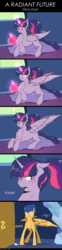 Size: 3000x12129 | Tagged: safe, artist:lrusu, flash sentry, twilight sparkle, alicorn, pegasus, pony, comic:a radiant future, g4, absurd resolution, alternate hairstyle, book, comic, female, implied shipping, implied straight, magic, male, pregnant, prone, ship:flashlight, shipping, straight, twilight sparkle (alicorn)
