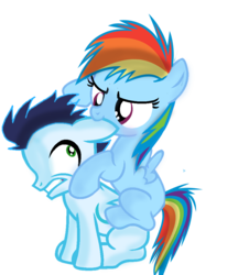 Size: 940x1040 | Tagged: safe, artist:simbyfim, rainbow dash, soarin', pony, g4, blank flank, blushing, colt, colt soarin', cute, duo, ear bite, female, filly, filly rainbow dash, horses doing horse things, male, ship:soarindash, shipping, simple background, straight, transparent background, younger