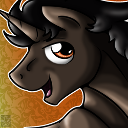 Size: 1000x1000 | Tagged: safe, artist:stormblaze-pegasus, oc, oc only, pony, unicorn, black hair, commission, icon, looking at you, male, open mouth, smiling, solo, stallion