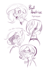 Size: 540x800 | Tagged: safe, artist:jitterladybug, oc, oc only, oc:proud ametrine, crystal pony, pony, choker, expressions, female, mare, sketch, solo