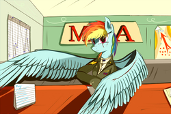 Size: 2000x1333 | Tagged: safe, artist:lth935, rainbow dash, pegasus, pony, fallout equestria, g4, clothes, female, mare, ministry of awesome, scar, solo