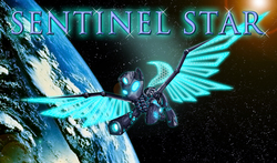 Size: 1920x1126 | Tagged: safe, artist:aprion, oc, oc only, pony, robot, robot pony, fanfic:sentinel star, fanfic, fanfic art, fanfic cover, flying, solo, space