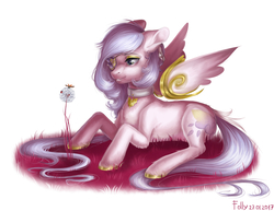 Size: 2438x1885 | Tagged: safe, artist:candyflora, oc, oc only, pegasus, pony, eyepatch, female, mare, prone, simple background, solo, white background
