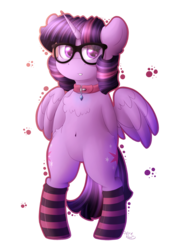 Size: 1500x2000 | Tagged: safe, artist:spirit-dude, twilight sparkle, alicorn, pony, g4, belly button, bipedal, both cutie marks, chest fluff, clothes, collar, cute, female, glasses, mare, simple background, socks, striped socks, transparent background, twiabetes, twilight sparkle (alicorn)