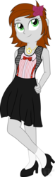 Size: 625x2000 | Tagged: safe, artist:theshadowstone, oc, oc only, oc:gemini, equestria girls, g4, clothes, commission, cute, equestria girls-ified, female, flower, flower in hair, green eyes, hand on hip, high heels, simple background, skirt, smiling, socks, transparent background, watch