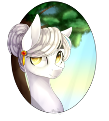 Size: 1820x2009 | Tagged: safe, artist:ohhoneybee, oc, oc only, oc:featherin, pony, bust, colored pupils, female, mare, portrait, solo, tree