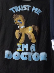 Size: 3264x2448 | Tagged: safe, doctor whooves, time turner, earth pony, pony, g4, clothes, doctor who, high res, male, shirt, sonic screwdriver, stallion, t-shirt, trust me i'm a doctor, wondercon 2017