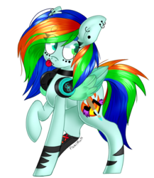 Size: 575x662 | Tagged: safe, artist:pistol-mints, artist:starboy-hen, oc, oc only, oc:andri dash klor, pegasus, pony, ear piercing, female, headphones, mare, piercing, simple background, solo, tongue out, transparent background