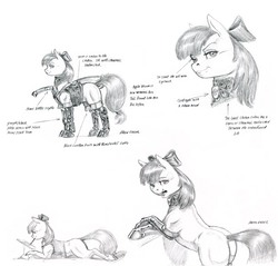 Size: 1500x1435 | Tagged: safe, artist:baron engel, apple bloom, earth pony, pony, g4, bow, clothes, female, filly, hair bow, looking at you, looking back, monochrome, open mouth, pencil drawing, simple background, sketch, smiling, solo, traditional art, white background