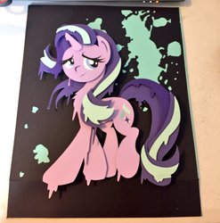 Size: 1187x1200 | Tagged: safe, artist:the-paper-pony, starlight glimmer, pony, unicorn, g4, dripping, female, shadowbox, smiling, solo, traditional art