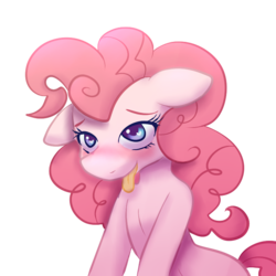 Size: 712x712 | Tagged: safe, alternate version, artist:tuxisthename, pinkie pie, g4, blushing, female, floppy ears, solo, tongue out, wingding eyes