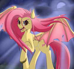 Size: 4587x4270 | Tagged: safe, artist:l-pastellepink-l, fluttershy, bat pony, pony, g4, absurd resolution, fangs, female, flutterbat, open mouth, race swap, red eyes, solo