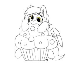 Size: 1280x1125 | Tagged: safe, artist:pabbley, derpy hooves, pony, g4, eating, female, food, giant muffin, muffin, partial color, solo