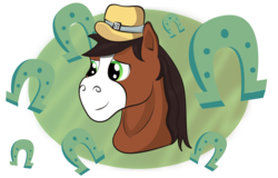 Size: 4346x2782 | Tagged: safe, artist:littletigressda, trouble shoes, appleoosa's most wanted, g4, my little pony: friendship is magic, cute, happy, high res, horseshoes, lucky horse, male, smiling, solo, troublebetes