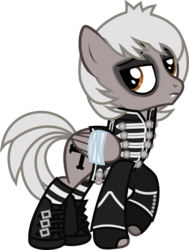 Size: 726x961 | Tagged: safe, artist:lightningbolt, derpibooru exclusive, pegasus, pony, g4, .svg available, bags under eyes, bandage, bandaged wing, boots, bound wings, broken wing, buckle, clothes, dyed mane, dyed tail, emo, eyeliner, eyeshadow, fangs, fingerless gloves, folded wings, frown, gerard way, gloves, jacket, lidded eyes, looking at you, makeup, male, my chemical romance, ponified, raised hoof, show accurate, simple background, socks, solo, stallion, standing, striped socks, svg, the black parade, transparent background, vector, wings