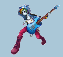 Size: 1000x900 | Tagged: safe, artist:ddd1983, rainbow dash, equestria girls, g4, boots, clothes, electric guitar, female, guitar, musical instrument, pants, solo